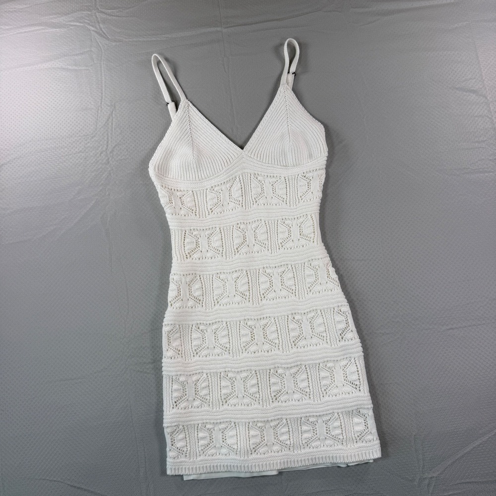 Olive + Oak White Crochet Knit Mini Dress Size Small Boho Festival Summer Beach
